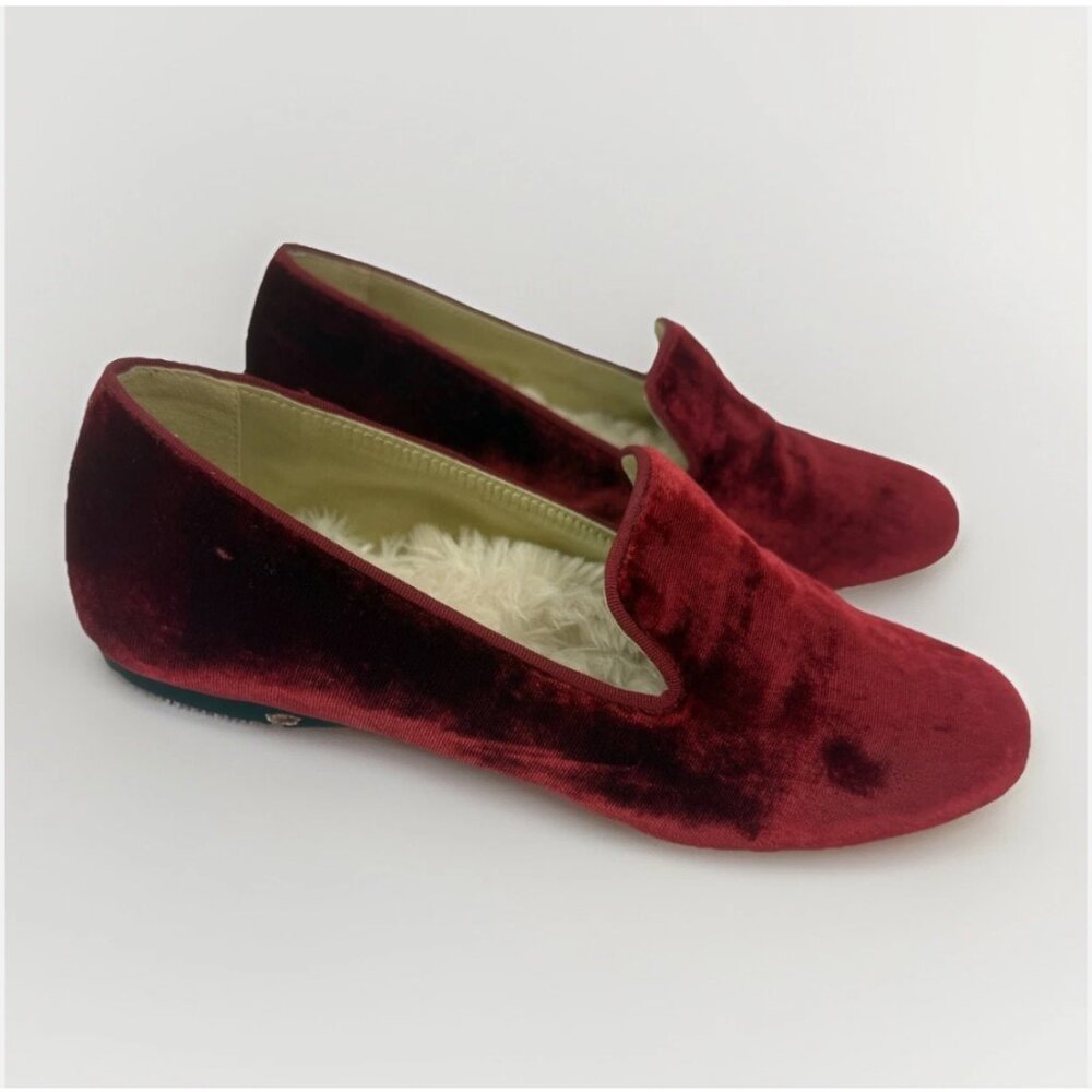 Birdies Starling Red Velvet Shearling Slipper Flats Slip On Comfort Classic Prep